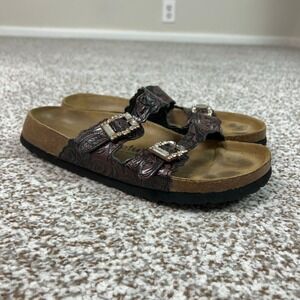 Betula Sandals Women 38 Brown Casual Embossed Leather Rhinestone Buckle Slides